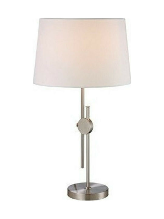 Aca Metal Table Lamp for Socket E27 with White Shade and Silver Base