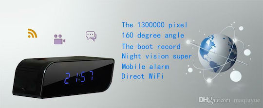 Hidden Camera WiFi Clock 720P with Memory Card Slot and Motion Detector