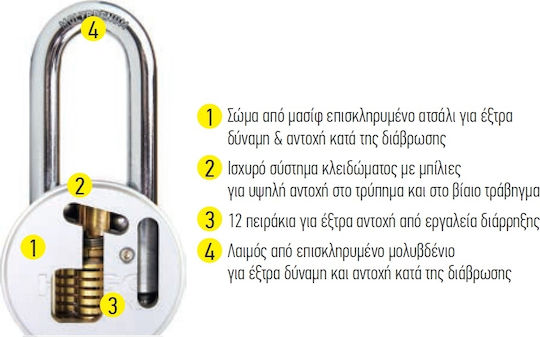Hugo Locks Cobra 64R Steel Padlock Lengthened with Key 64mm 1pcs