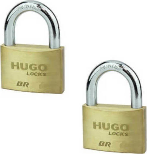Hugo Locks BR50 Steel Padlock Brass with Key 50mm 2pcs