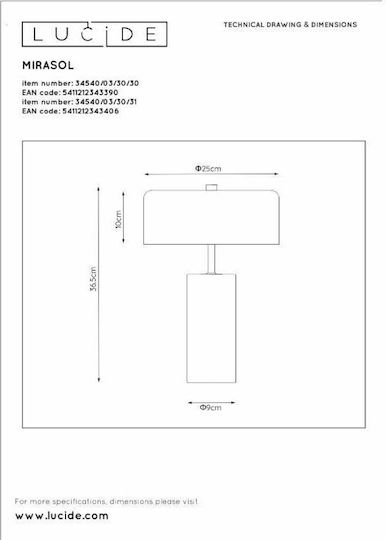 Lucide Lightning Mirasol Κεραμικό Πορτατίφ για Ντουί G9 με Χρυσό Καπέλο και Μαύρη Βάση