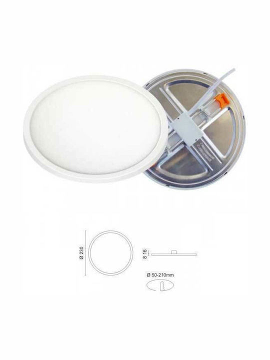 Aca Round Recessed LED Panel 15W with Cool White Light 17.5x17.5cm