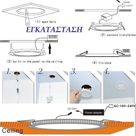 Atman Χωνευτό LED Panel 18W 22εκ.