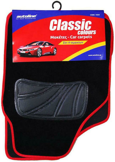 Autoline Set of Front and Rear Mats Universal 4pcs Black / Red