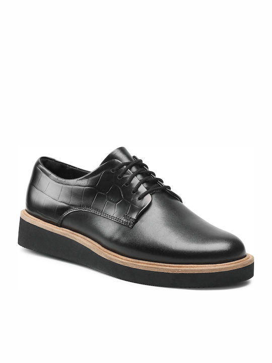 Baille Stitch Δερμάτινα Γυναικεία Derby σε Μαύρο Χρώμα
