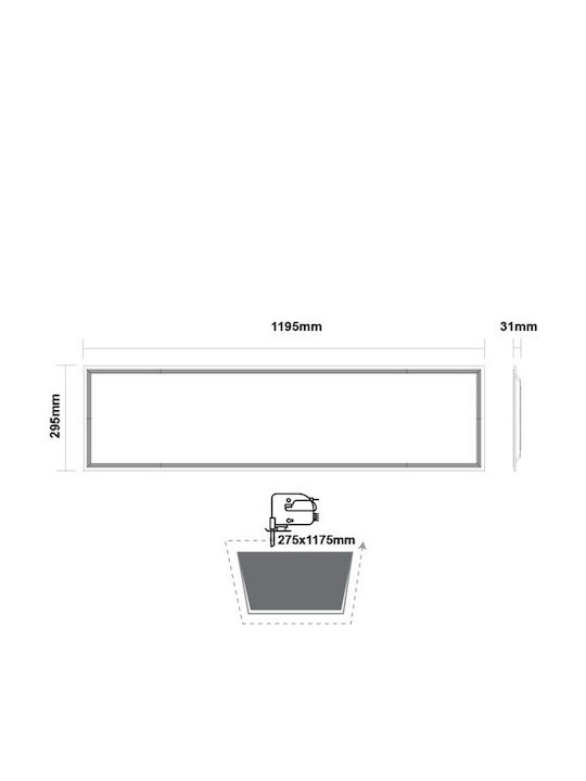Aca Rectangular Recessed LED Panel 40W with Cool White Light 6500K 119.5x29.5cm