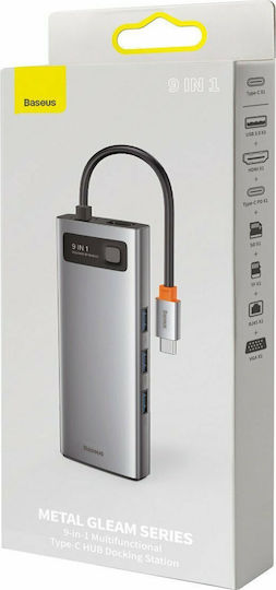 Baseus Gleam USB-C Docking Station με HDMI 4K PD Ethernet και συνδεση 2 Οθονών Γκρι