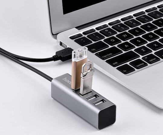 Hoco HB1 USB-Hub mit 4 Anschlüssen USB 2.0 mit USB-A Anschluss in Grau