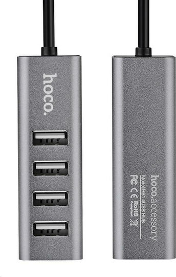 Hoco HB1 USB 2.0 4 Port Hub with USB-A Connection & Charging Port Gray