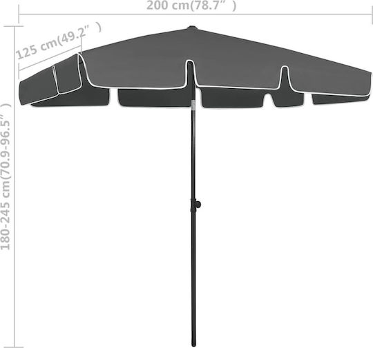 vidaXL Folding Beach Umbrella Diameter 2m with UV Protection Gray