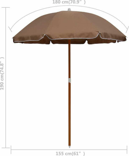 vidaXL Beach Umbrella Diameter 1.8m with UV Protection Beige