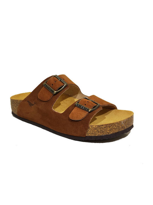 Leather Women's Flat Sandals Anatomic Flatforms in Tabac Brown Color