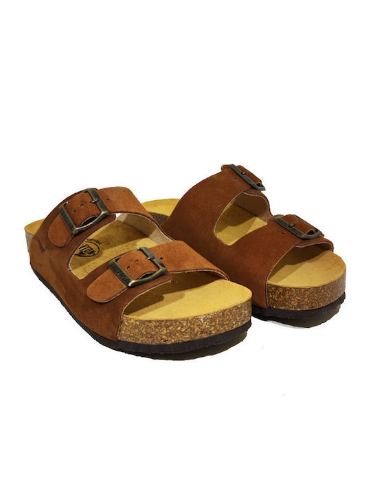 Leather Women's Flat Sandals Anatomic Flatforms in Tabac Brown Color