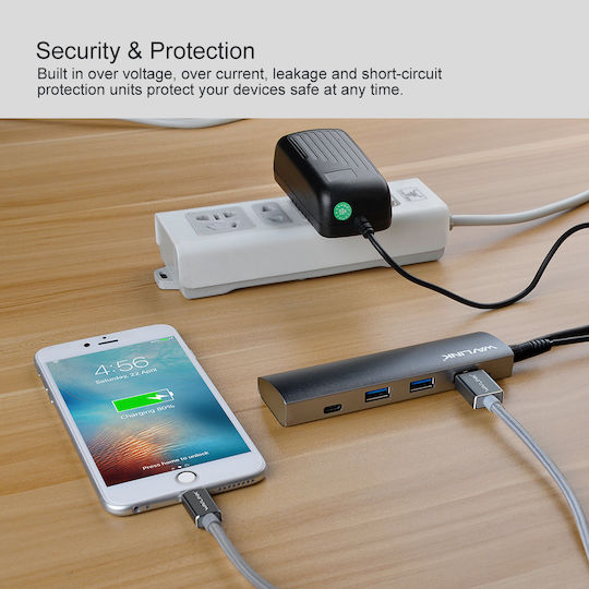 Wavlink UH3047C1 Hub 4 Θυρών USB 3.0 με σύνδεση USB-C Γκρι