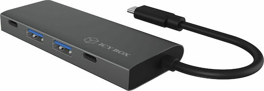 Icy Box USB 3.1 Хъб 4 порта с връзка USB-C Сив