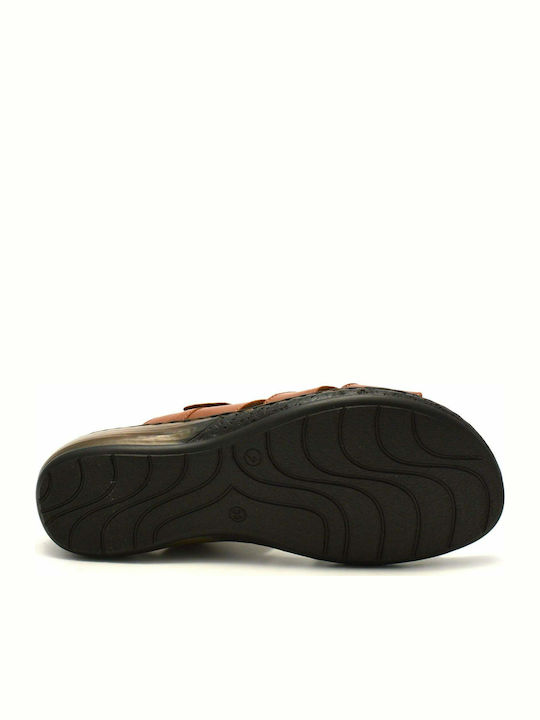 Leder Flache Sandalen für Damen Anatomisch in Tabac Braun Farbe