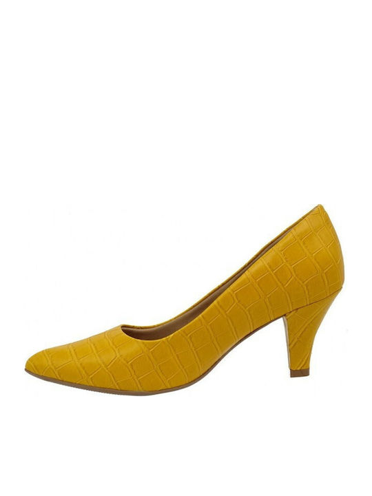 Pumps mit Chunky Mittelhohem Absatz Gelb Croco