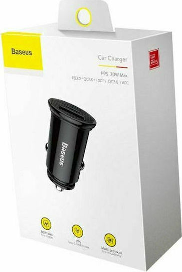 Baseus Car Charger 30W 5A with Ports: 1xUSB 1xType-C Black Color