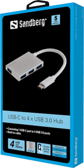 Sandberg Pocket Hub 4 Ports USB 3.0 with USB-C Connection White