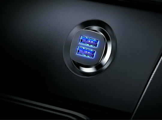 Baseus Auto-Ladegerät 3.1A Schnellladung mit Anschlüssen: 2xUSB Schwarz Farbe