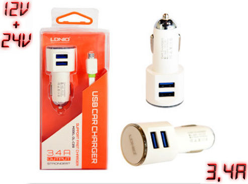 Ldnio DL-C29 Φορτιστής Αυτοκινήτου 17W 3.4A με Θύρες: 2xUSB-A μαζί με Καλώδιο Micro-USB Λευκό Χρώμα
