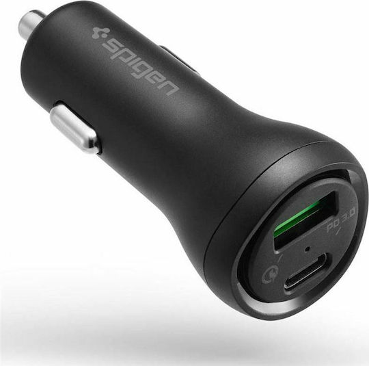 Spigen F31QC Φορτιστής Αυτοκινήτου 27W 4.8A Γρήγορης Φόρτισης με Θύρες: 1xUSB 1xType-C Μαύρο Χρώμα