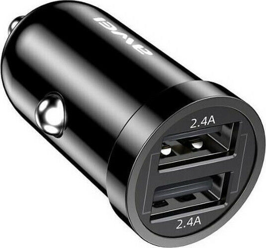Awei Φορτιστής Αυτοκινήτου C-826 12W 2.4A Γρήγορης Φόρτισης με Θύρες: 2xUSB Μαύρος