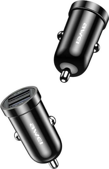 Awei Φορτιστής Αυτοκινήτου C-826 12W 2.4A Γρήγορης Φόρτισης με Θύρες: 2xUSB Μαύρος