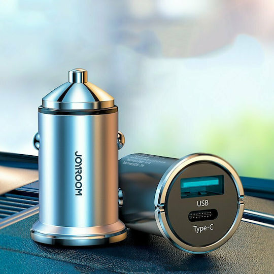 Joyroom C-A45 Автомобилен Зарядно Устройство 20W 4A Бързо Зареждане с Портове 1xUSB-A 1xType-C Сив Цвят