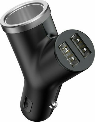 Baseus Car Charger Black Total Intensity 3.4A with Ports: 2xUSB 1xCigarette Lighter
