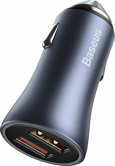 Baseus Φορτιστής Αυτοκινήτου 40W 5A Γρήγορης Φόρτισης με Θύρες: 2xUSB μαζί με Καλώδιο Type-C Γκρι