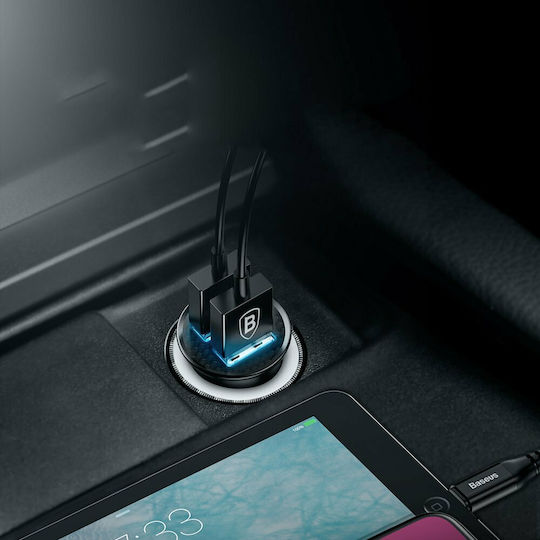 Baseus Auto-Ladegerät 30W 5A Schnellladen mit Anschlüssen 2xUSB-A Weißes Farbe
