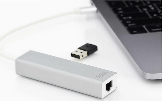 Digitus Hub USB 3 Porturi USB 3.0 cu Conectare USB-C Ethernet Argintiu