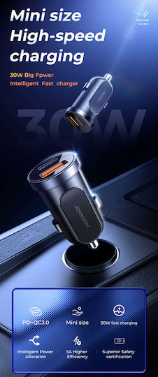 Joyroom Φορτιστής Αυτοκινήτου C-A09 30W 2.5A Γρήγορης Φόρτισης με Θύρες: 2xUSB Μαύρος