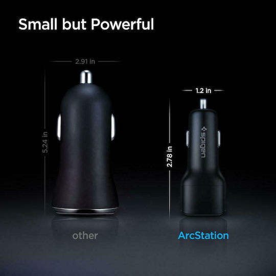 Spigen PC2000 Car Charger 65W 3A Fast Charging with Ports: 2xType-C Black Color