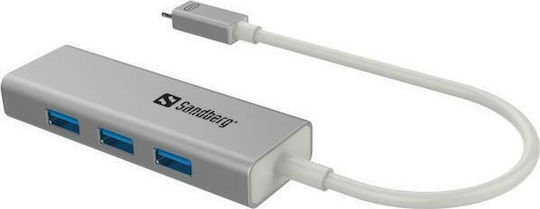 Sandberg USB Hub 3 Ports USB 3.0 with USB-C Connection Silver