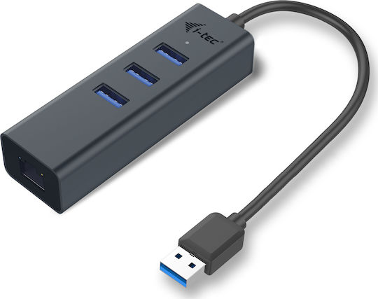 i-tec USB Hub 3 Ports USB 3.0 with USB-A Connection Ethernet Gray