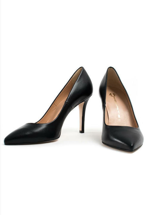 Leather Pointed Toe Stiletto Black High Heels