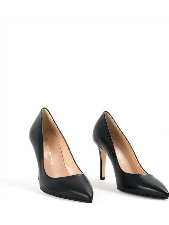 Leather Pointed Toe Stiletto Black High Heels