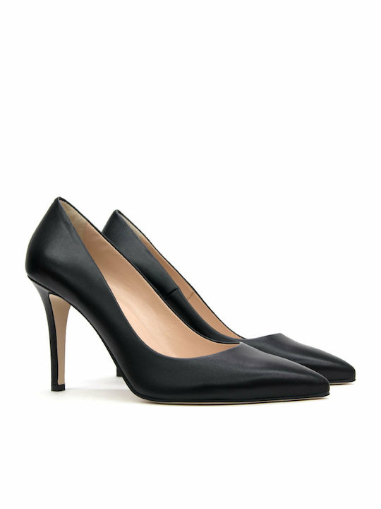 Leather Pointed Toe Stiletto Black High Heels