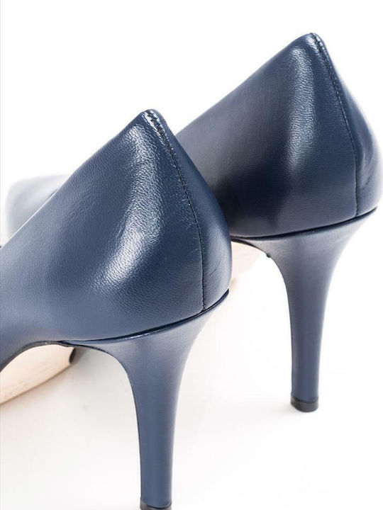 Leather Pointed Toe Stiletto Navy Blue High Heels 85300