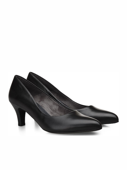 Leder Spitze Zehe Pumps mit Chunky Mittlerem Absatz Schwarz