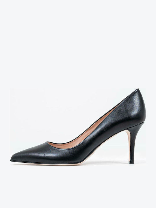 Leather Pointed Toe Stiletto Black High Heels