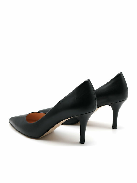 Leather Pointed Toe Stiletto Black High Heels