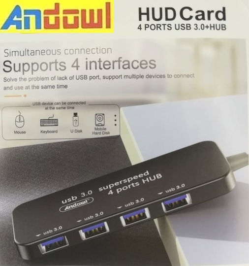 Andowl USB-Hub mit 4 USB 3.0-Anschlüssen mit USB-A Anschluss