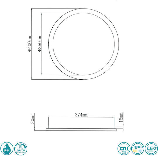 Trio Lighting Camillus Rund Draußen LED Panel 24W mit Warmes Weiß Licht 3000K