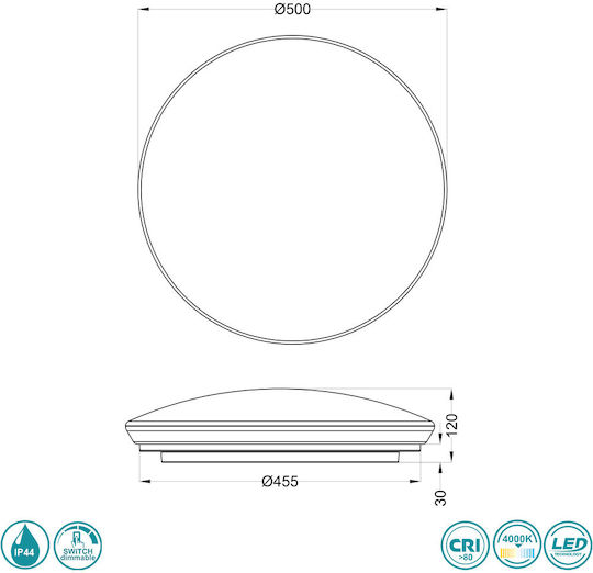 Trio Lighting Achat Rund Draußen LED Panel 21W mit Natürliches Weiß Licht 4000K