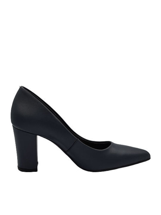 Leather Pointed Toe Blue High Heels