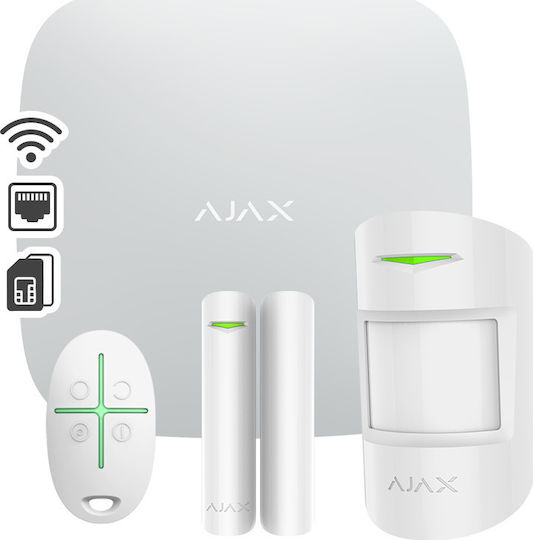 Ajax Systems StarterKit Plus Wireless Alarm System with Motion Detector , Door Sensor , Remote and Hub (Wi-Fi / GSM) White
