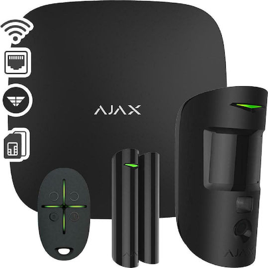 Ajax Systems StarterKit Cam Plus Wireless Alarm System with Motion Detector , Door Sensor , Remote and Hub (Wi-Fi / GSM) Black